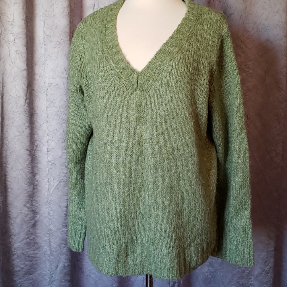 Green v-neck sweater